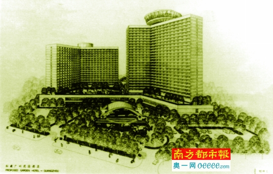 著名设计师贝聿铭绘制的花园酒店外形设计草图